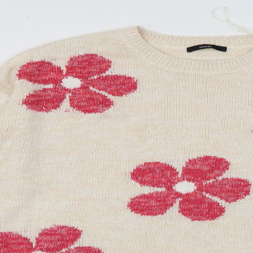 George Womens Beige Round Neck Geometric Acrylic Pullover Jumper Size XL