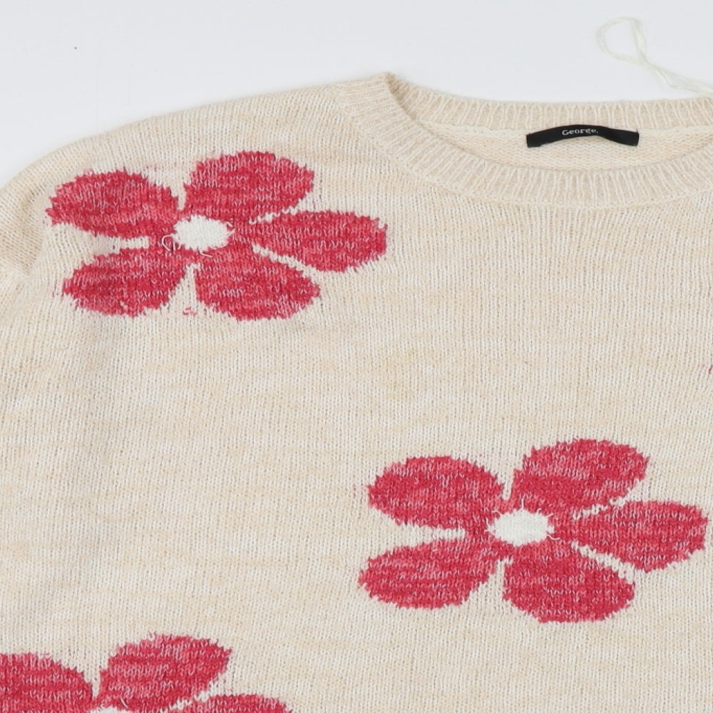 George Womens Beige Round Neck Geometric Acrylic Pullover Jumper Size XL