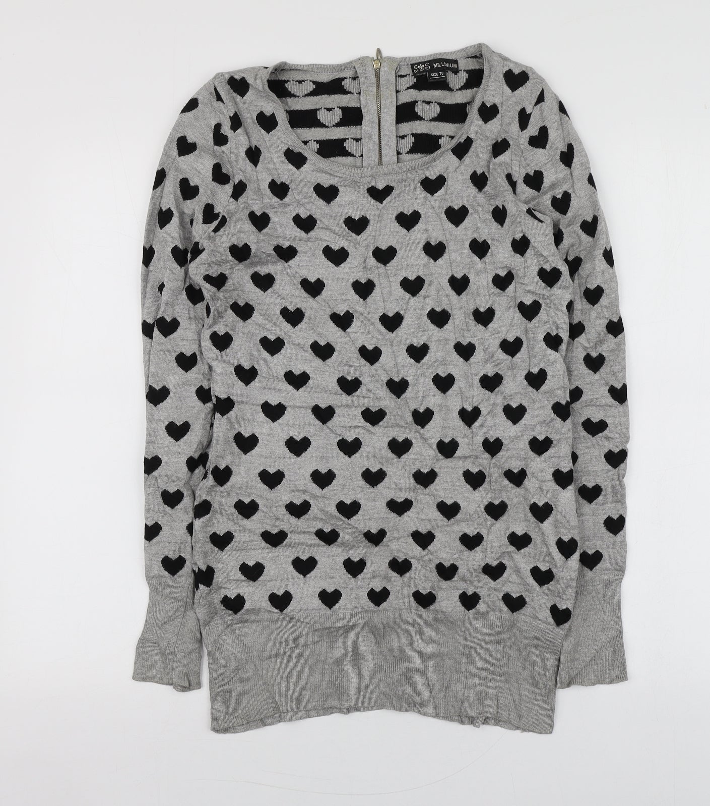 Millenium Womens Grey Round Neck Geometric Viscose Pullover Jumper Size S