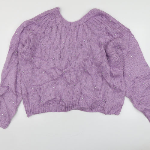 George Womens Purple Round Neck  Acrylic Pullover Jumper Size L