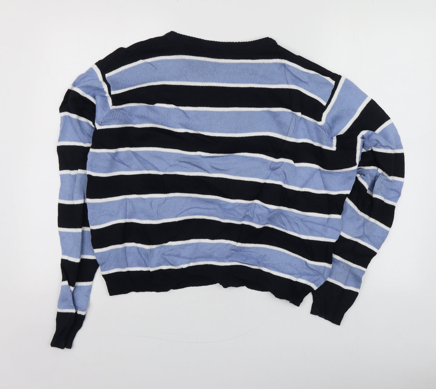Brandy Melville Womens Blue Round Neck Striped Cotton Pullover Jumper Size S