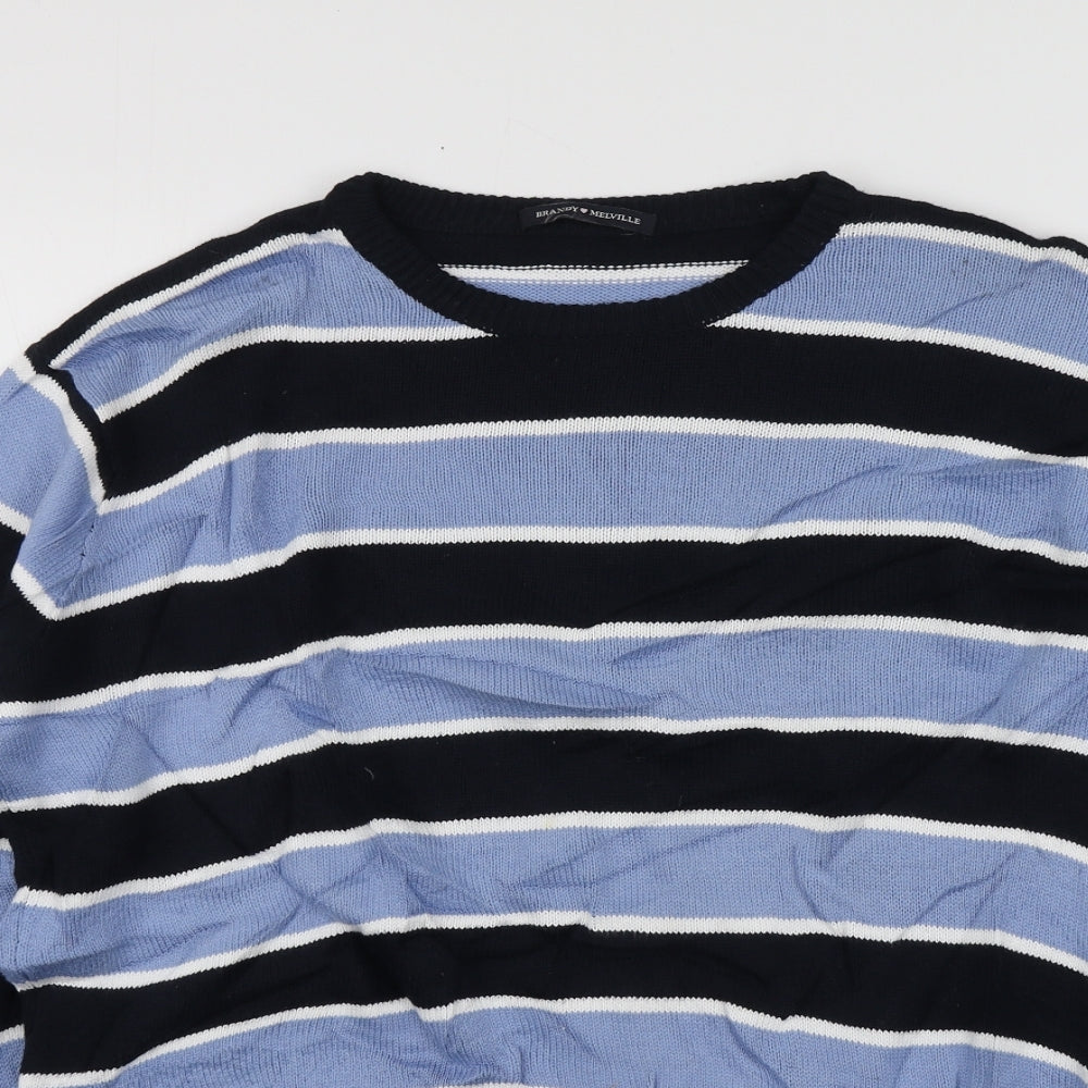 Brandy Melville Womens Blue Round Neck Striped Cotton Pullover Jumper Size S