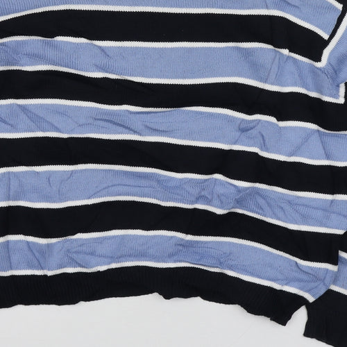 Brandy Melville Womens Blue Round Neck Striped Cotton Pullover Jumper Size S