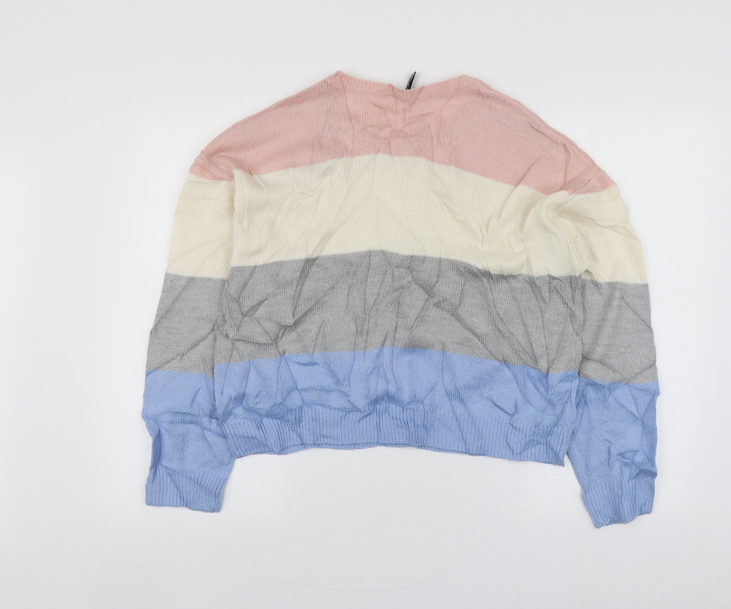 H&M Womens Multicoloured Round Neck Striped Acrylic Pullover Jumper Size L