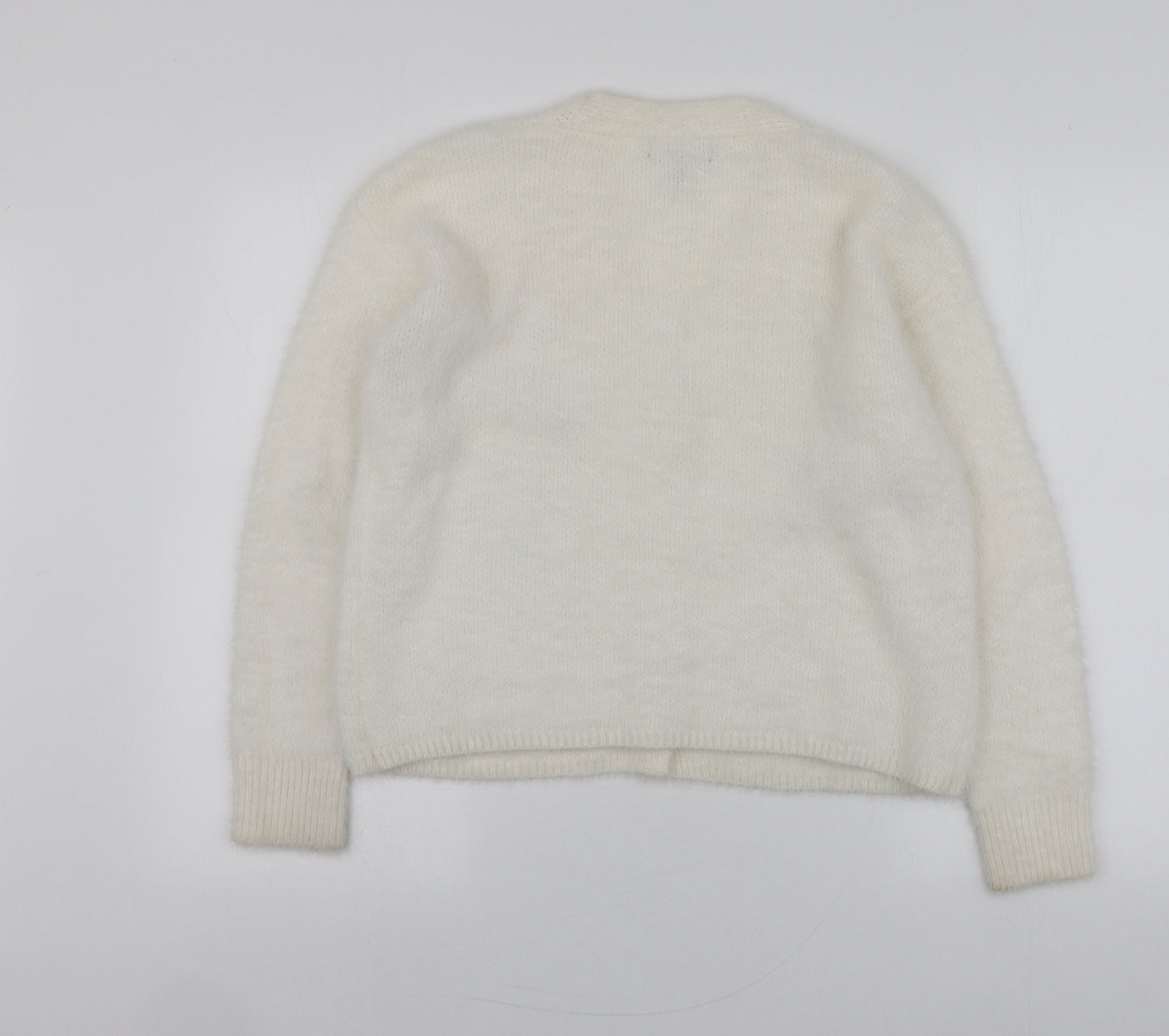 New Look Womens Ivory V-Neck Geometric Polyamide Cardigan Jumper Size S