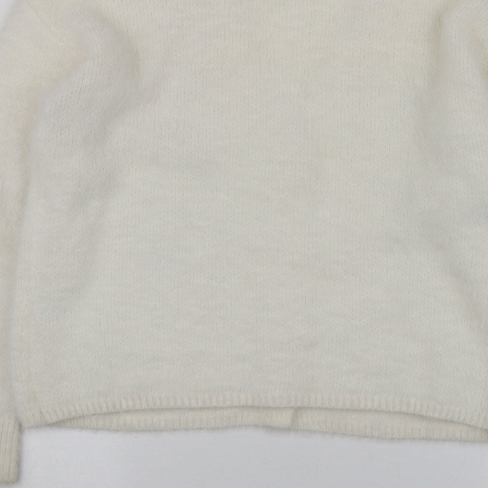 New Look Womens Ivory V-Neck Geometric Polyamide Cardigan Jumper Size S