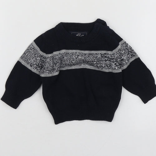 Mini Rebel Boys Blue Geometric Cotton Pullover Jumper Size 0-3 Months
