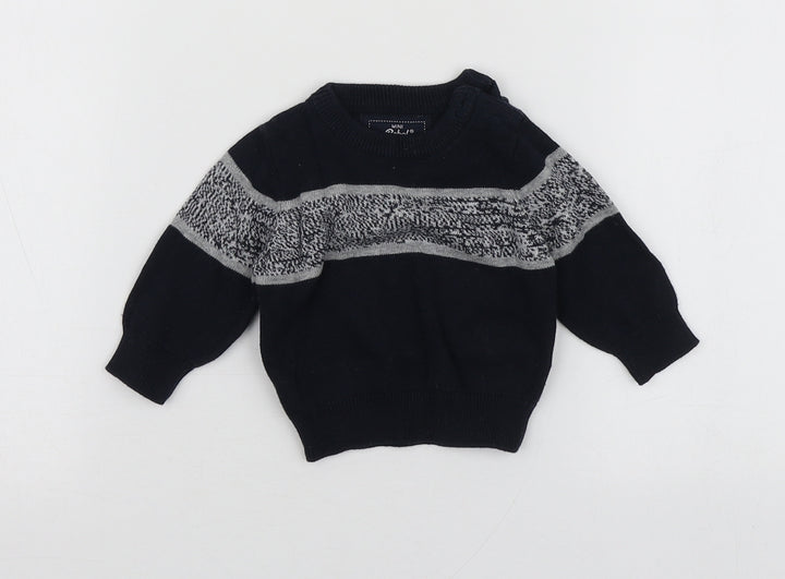 Mini Rebel Boys Blue Geometric Cotton Pullover Jumper Size 0-3 Months