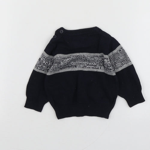 Mini Rebel Boys Blue Geometric Cotton Pullover Jumper Size 0-3 Months