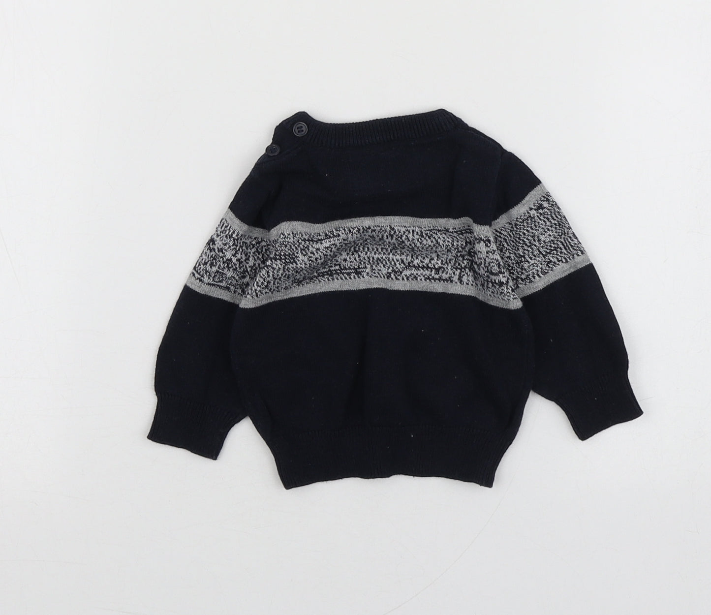 Mini Rebel Boys Blue Geometric Cotton Pullover Jumper Size 0-3 Months