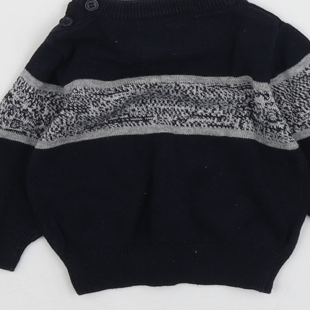 Mini Rebel Boys Blue Geometric Cotton Pullover Jumper Size 0-3 Months