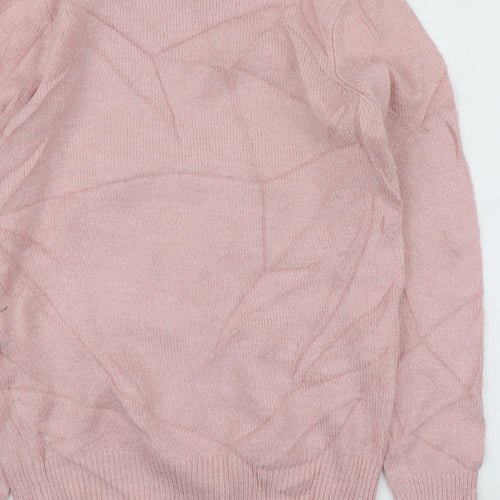 F&F Womens Pink Round Neck Geometric Acrylic Pullover Jumper Size 12