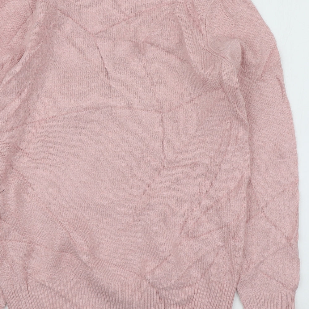 F&F Womens Pink Round Neck Geometric Acrylic Pullover Jumper Size 12
