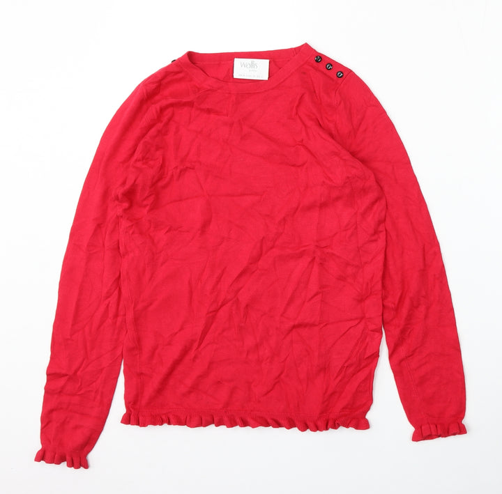 Wallis Womens Red Round Neck  Viscose Pullover Jumper Size 8