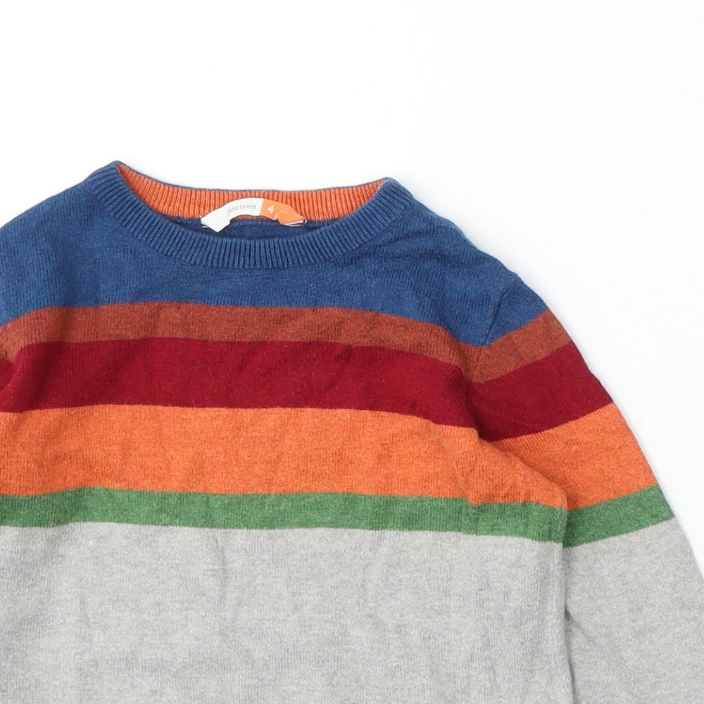 John Lewis Boys Grey Round Neck Striped Cotton Pullover Jumper Size 4 Years