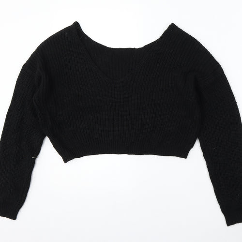 Boohoo Womens Black V-Neck  Acrylic Pullover Jumper Size S
