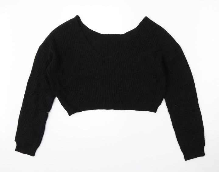 Boohoo Womens Black V-Neck Acrylic Pullover Jumper Size S