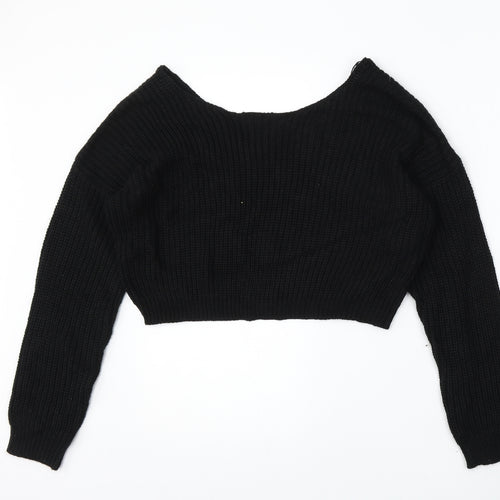 Boohoo Womens Black V-Neck  Acrylic Pullover Jumper Size S