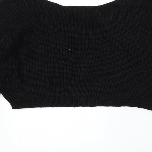 Boohoo Womens Black V-Neck  Acrylic Pullover Jumper Size S