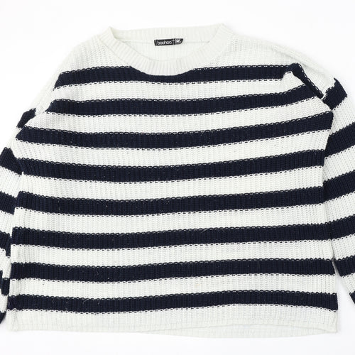 Boohoo Womens Multicoloured Round Neck Striped Acrylic Pullover Jumper Size 16