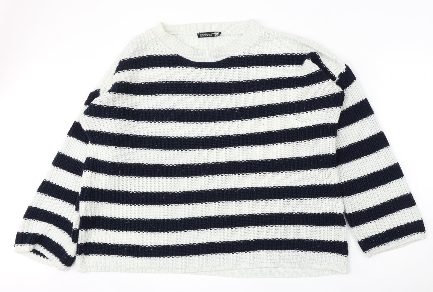 Boohoo Womens Multicoloured Round Neck Striped Acrylic Pullover Jumper Size 16