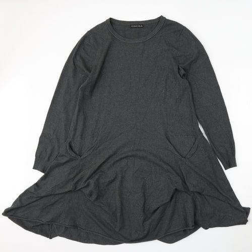 Studio Womens Grey Round Neck  Polyester Pullover Jumper One Size