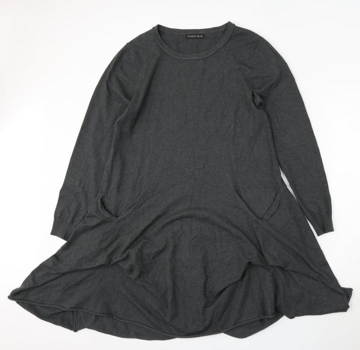 Studio Womens Grey Round Neck  Polyester Pullover Jumper One Size