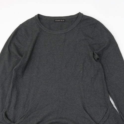 Studio Womens Grey Round Neck  Polyester Pullover Jumper One Size