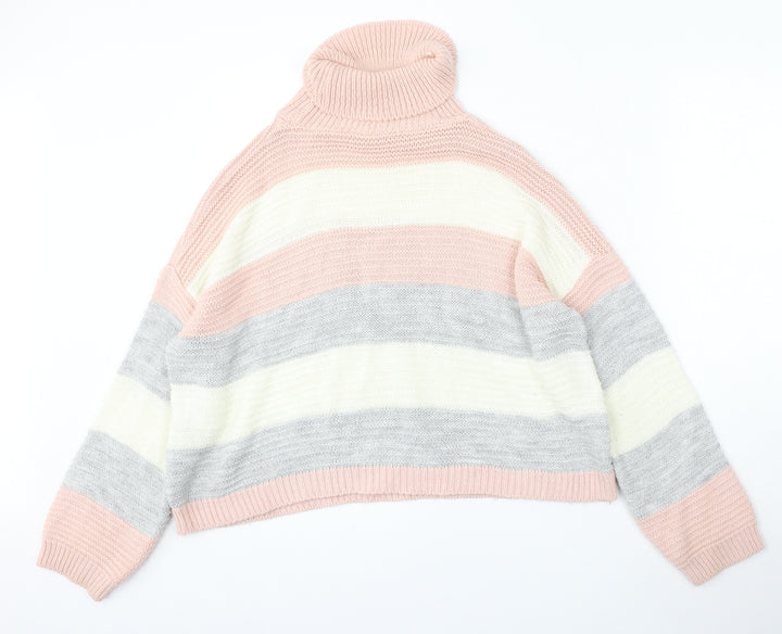 Quiz Womens Multicoloured Roll Neck Striped Acrylic Pullover Jumper Size M