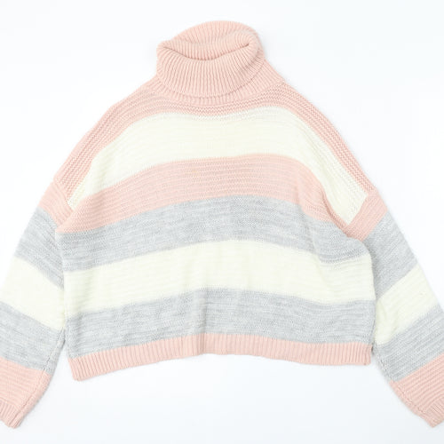 Quiz Womens Multicoloured Roll Neck Striped Acrylic Pullover Jumper Size M