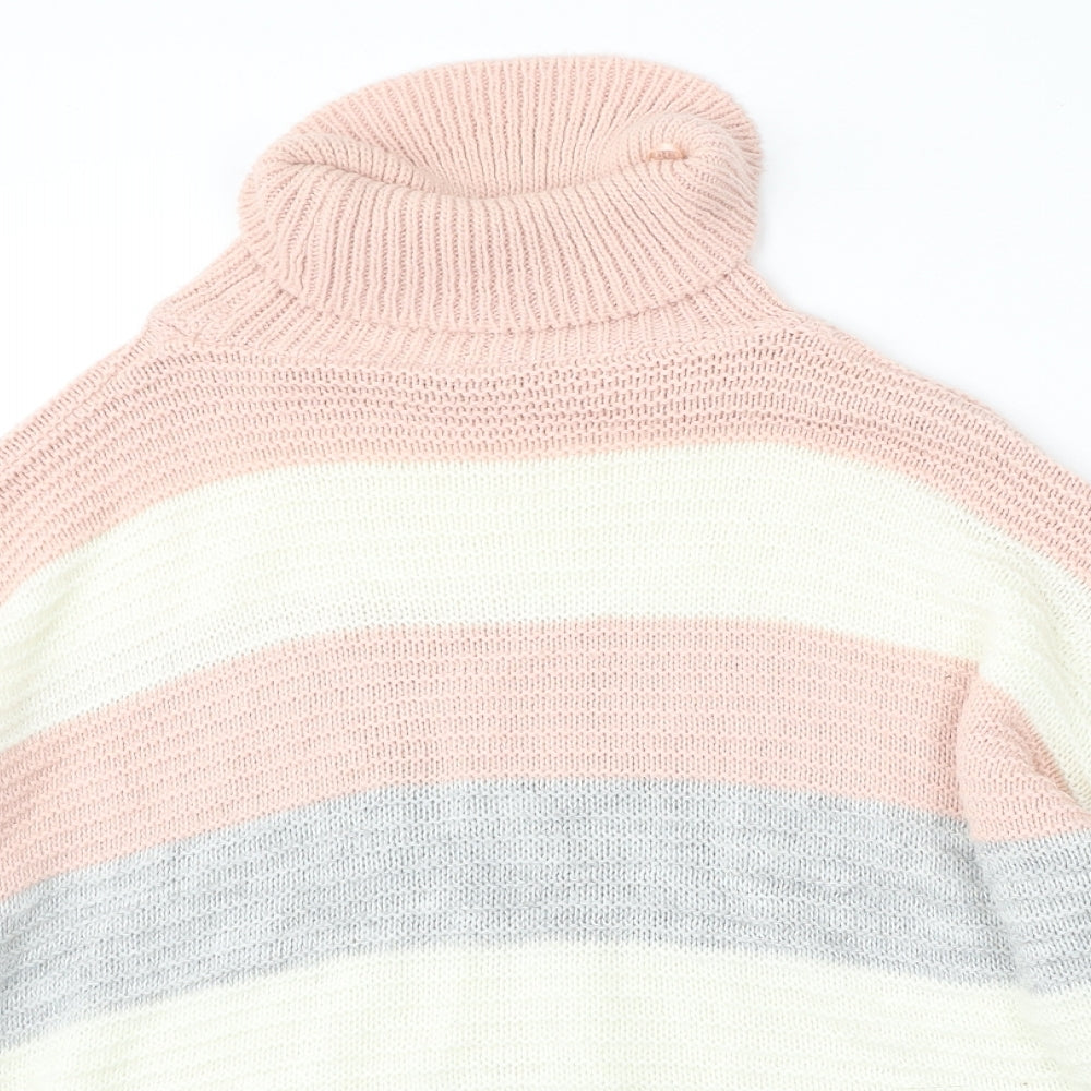 Quiz Womens Multicoloured Roll Neck Striped Acrylic Pullover Jumper Size M