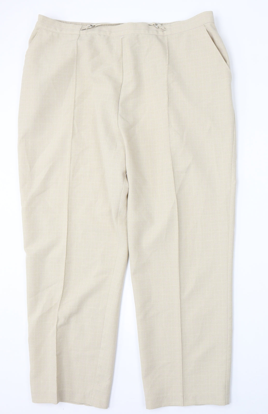 Marks and Spencer Womens Beige Check Polyester Trousers  Size 20 L26 in Regular