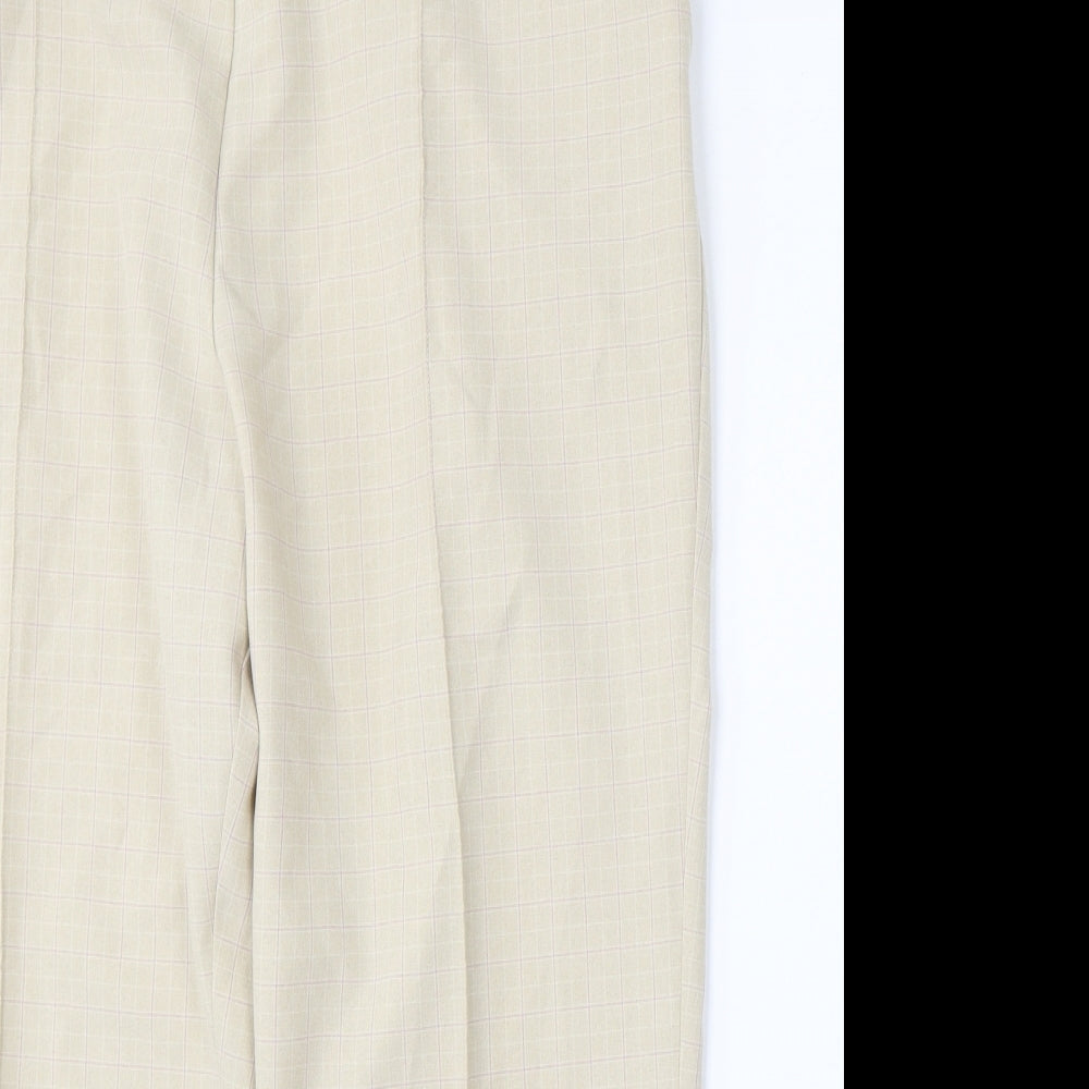 Marks and Spencer Womens Beige Check Polyester Trousers  Size 20 L26 in Regular