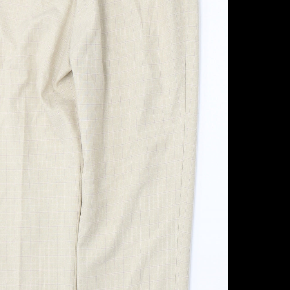 Marks and Spencer Womens Beige Check Polyester Trousers  Size 20 L26 in Regular