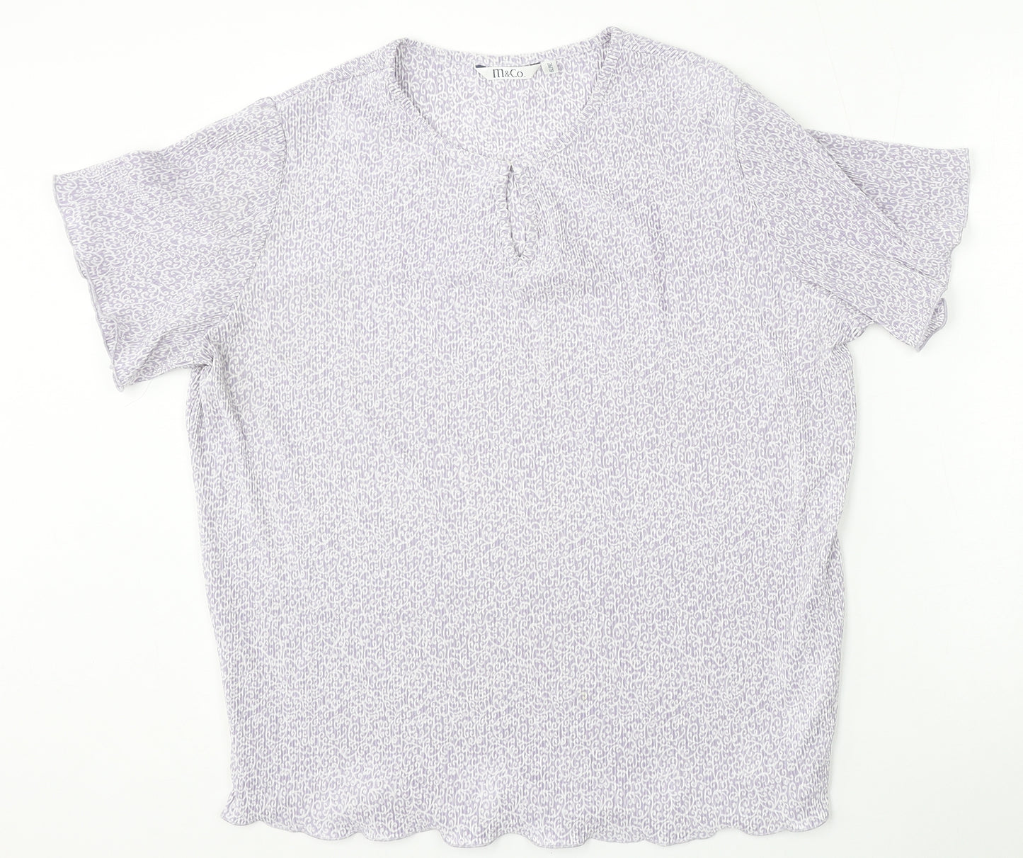 Plus Womens White Geometric Polyester Basic Blouse Size 26 Round Neck