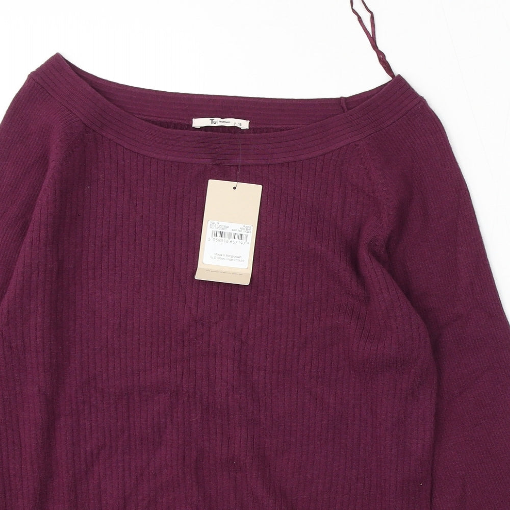 TU Womens Purple Round Neck  Viscose Pullover Jumper Size 18
