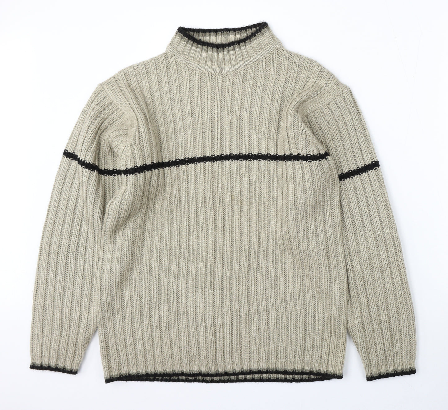 Petroleum Mens Beige Round Neck  Acrylic Pullover Jumper Size L
