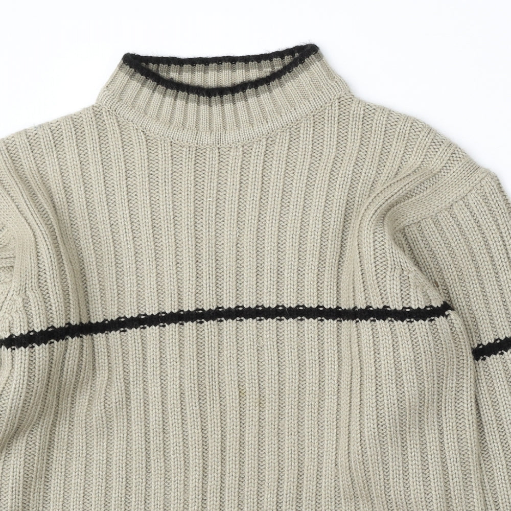 Petroleum Mens Beige Round Neck  Acrylic Pullover Jumper Size L