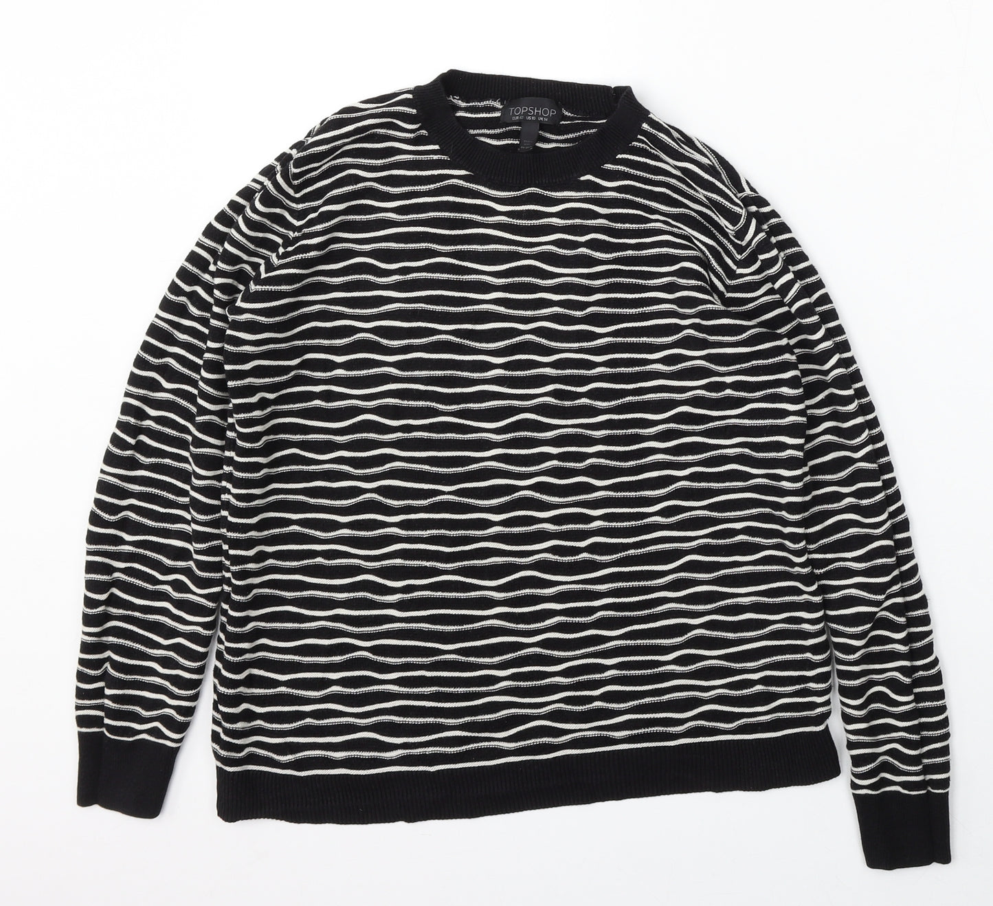 Topshop Womens Black Round Neck Striped Cotton Pullover Jumper Size 14