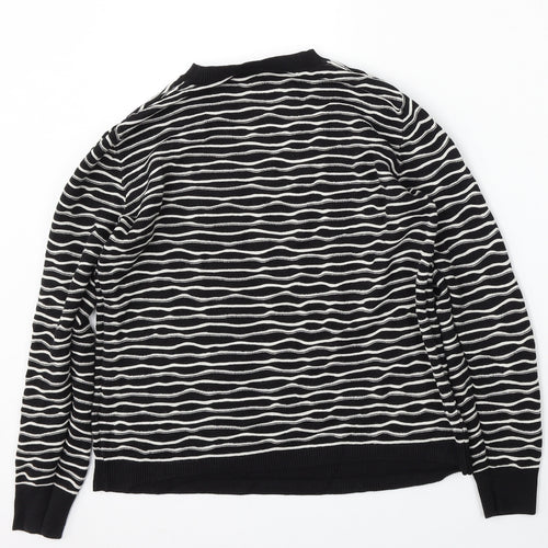 Topshop Womens Black Round Neck Striped Cotton Pullover Jumper Size 14