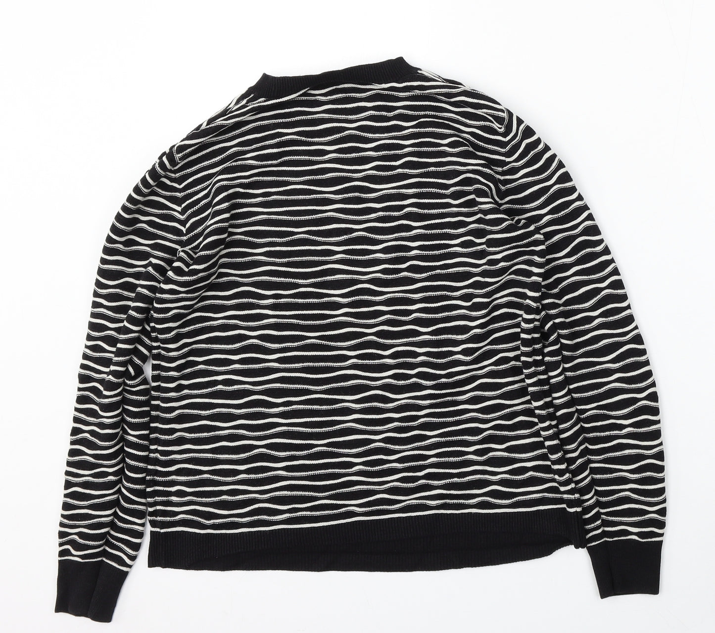 Topshop Womens Black Round Neck Striped Cotton Pullover Jumper Size 14