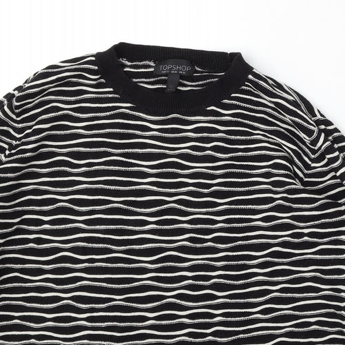 Topshop Womens Black Round Neck Striped Cotton Pullover Jumper Size 14