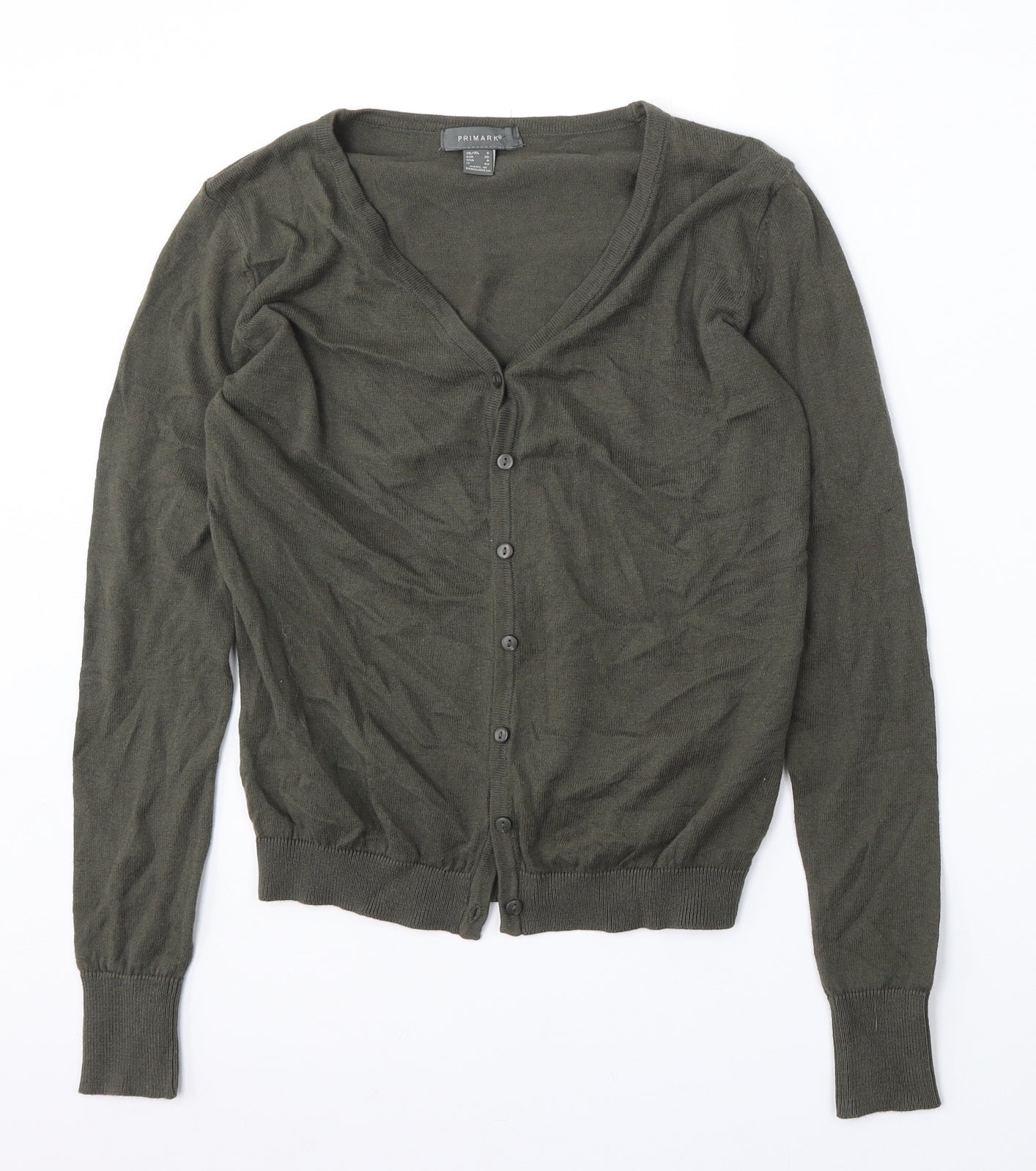 Primark Womens Green V-Neck  Cotton Cardigan Jumper Size 8
