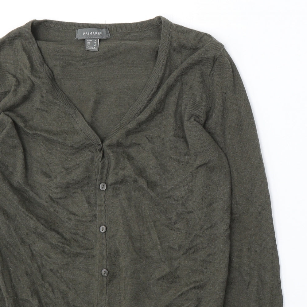 Primark Womens Green V-Neck  Cotton Cardigan Jumper Size 8