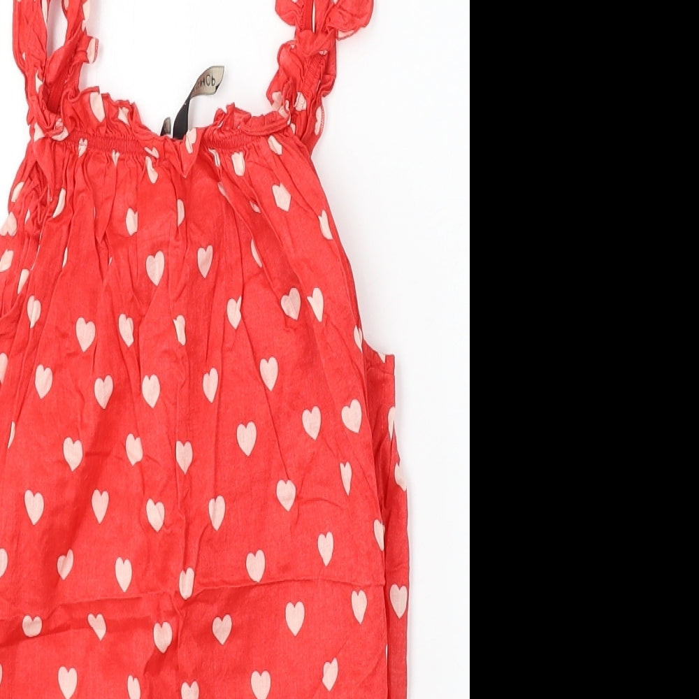 Topshop Womens Red Geometric Cotton Basic Blouse Size 8 Round Neck