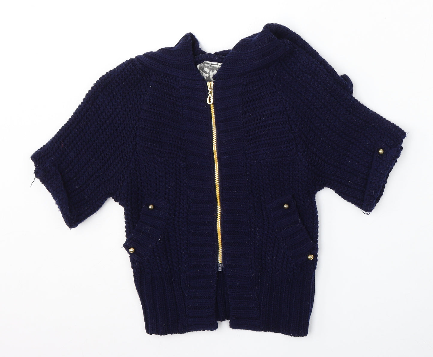 River Island Womens Blue Round Neck  Acrylic Full Zip Jumper Size 8