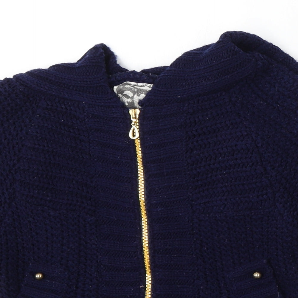 River Island Womens Blue Round Neck  Acrylic Full Zip Jumper Size 8