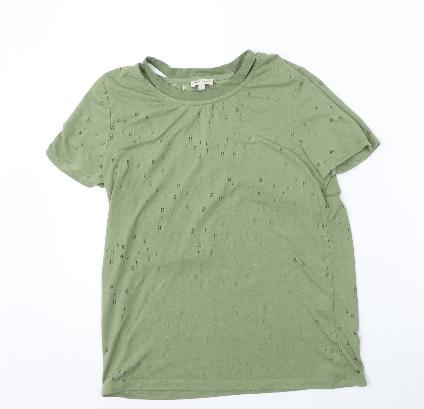 River Island Womens Green  Polyester Basic T-Shirt Size 8 Round Neck