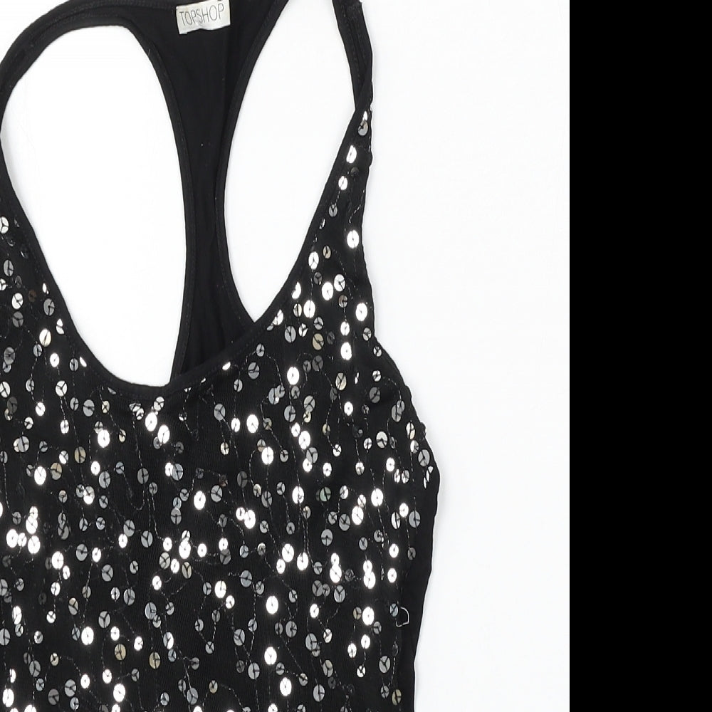 Topshop Womens Black  Viscose Basic Tank Size 8 Round Neck