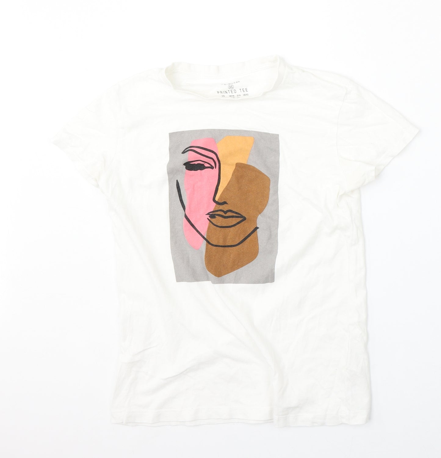 Primark Womens White  Cotton Basic T-Shirt Size 6 Round Neck